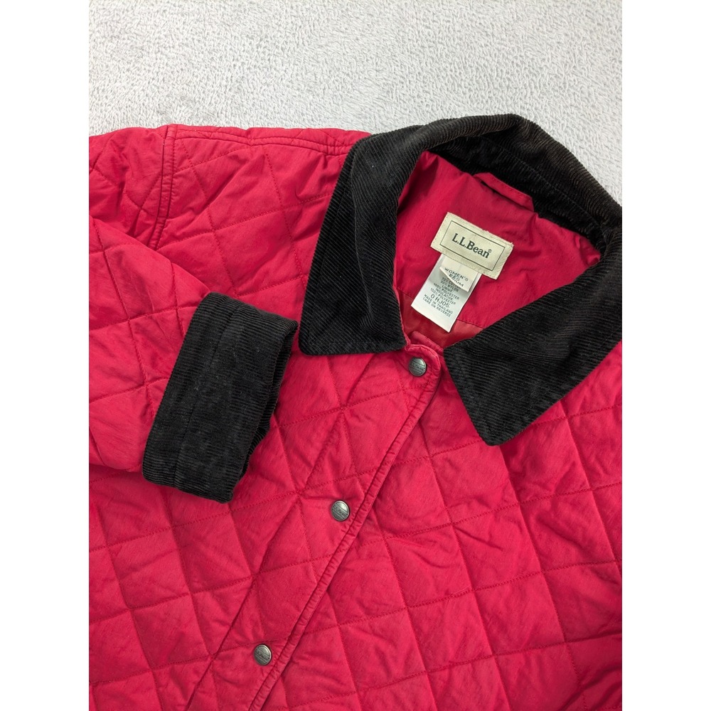 LL Bean Women Red Quilted Barn Jacket Thermore Insulation Corduroy Trim Medium